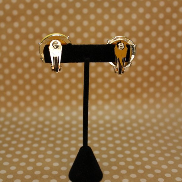 True Vintage Yellow Dot Gold Leaf Accent Clip On Earrings 1950-80s - Picture 2 of 3